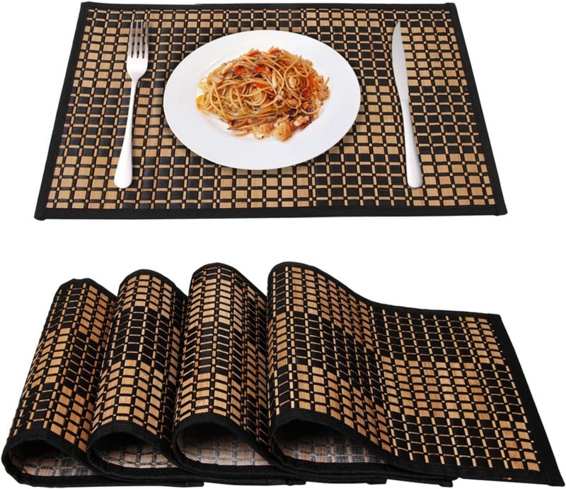 MARSCOOL Placemats Set of 4 for Dining Table, Bamboo Place Mats for Kitchen Table Decor, Table Mats Heat Resistant & Non-Slip for Indoor/Outdoor Party, Table Placemats Set of 4 for Dinner Table Black - Image 1